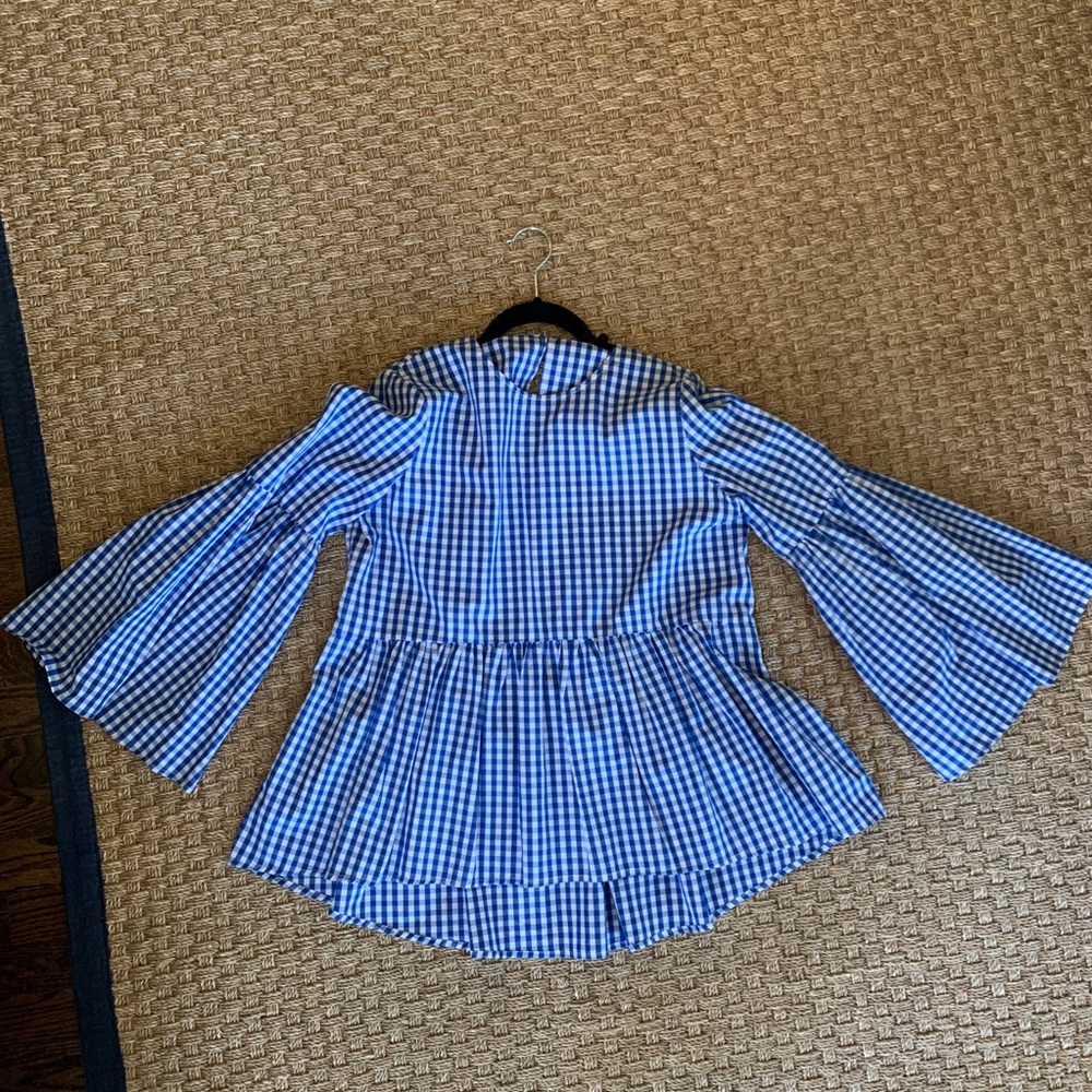 Target who what wear blue gingham bell sleeve